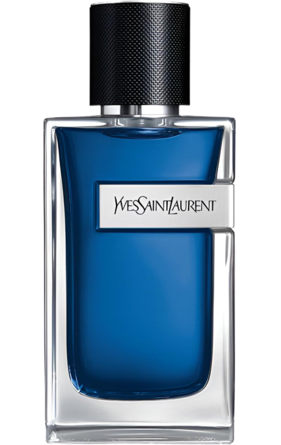 Decant de colonia Y Iced de Yves Saint Laurent, frasco elegante con líquido transparente y tapa plateada.