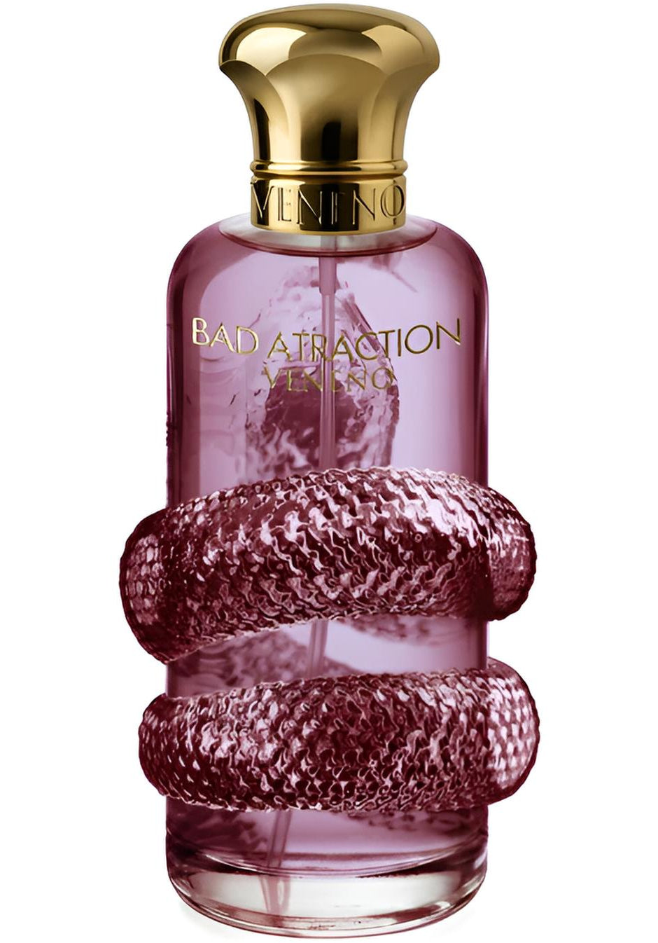 Decant de la fragancia Bad Attraction de Veneno Parfums, botella con diseño elegante y detalles en tonos oscuros.
