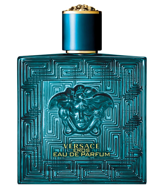Decant de perfume EROS EDP de VERSACE con frasco de vidrio y atomizador, muestra el diseño elegante del envase.