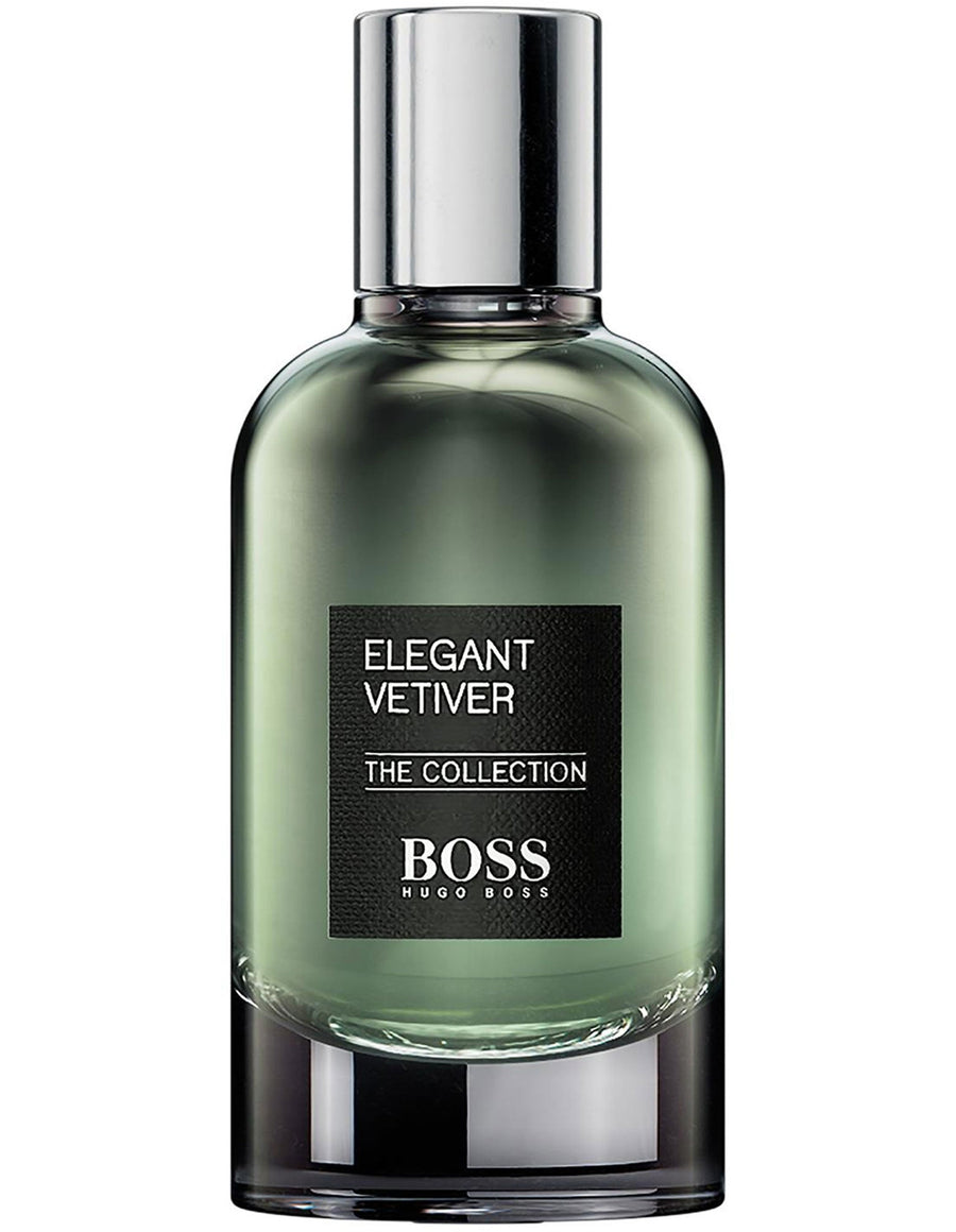Decant de Hugo Boss Elegant Vetiver, frasco con líquido aromático y diseño elegante, en ambiente neutro.