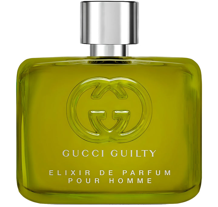Decant de perfume Gucci Guilty Elixir de Gucci en frasco pequeño, elegante y con diseño distintivo.