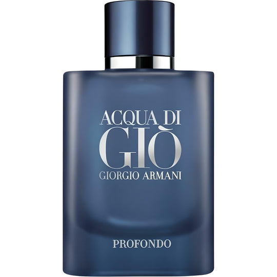 Decant de Acqua di Giò Profondo de Giorgio Armani, frasco elegante de perfume con diseño distintivo y detalles en vidrio.