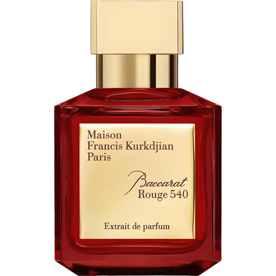 Decant de perfume Baccarat Rouge 540 Extrait de Maison Francis Kurkdjian en frascos pequeños con etiqueta y tapa dorada.