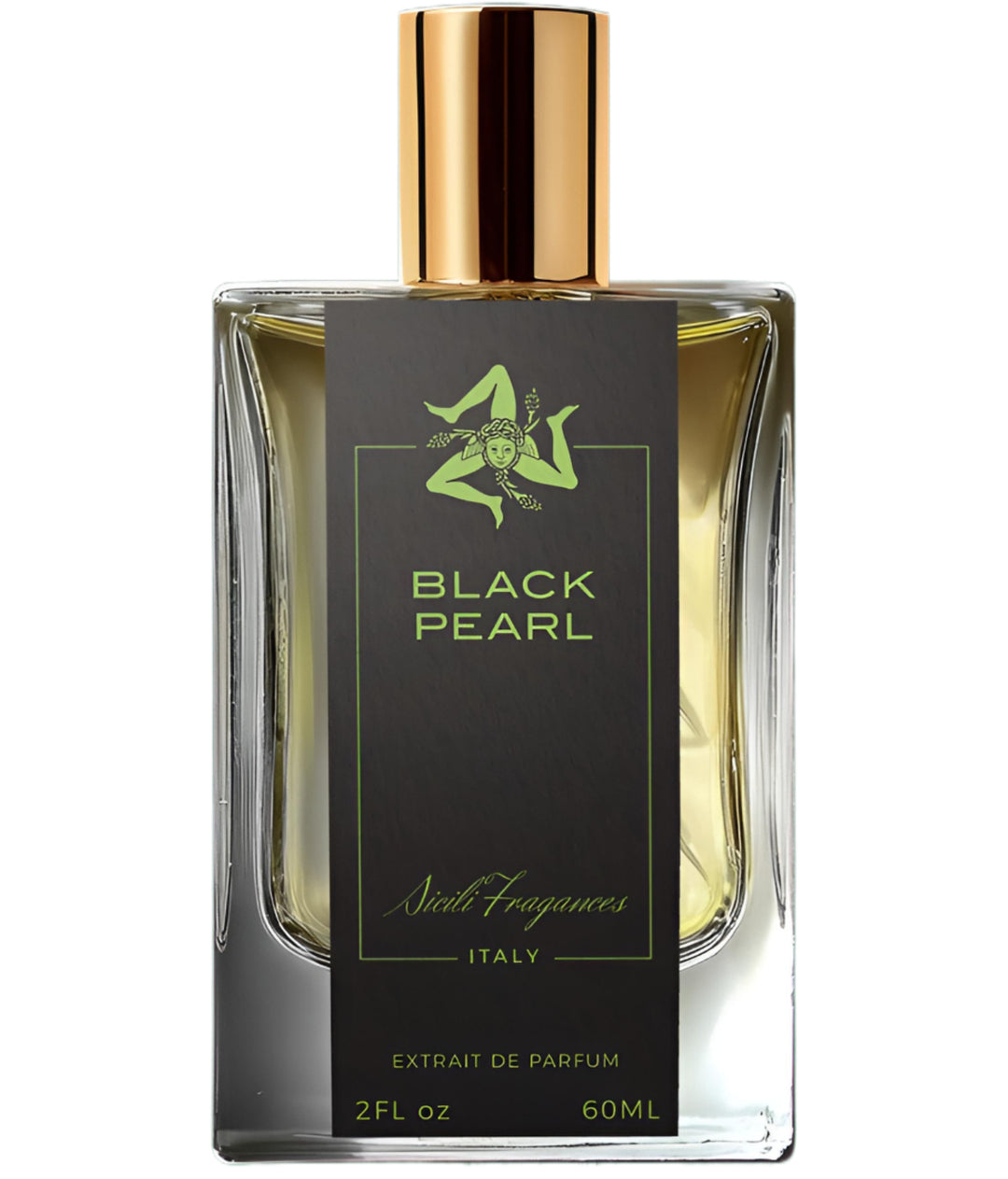 Decant de perla negra de Sicili Fragrances, elegante frasco con diseño en tonos oscuros y detalles sofisticados.