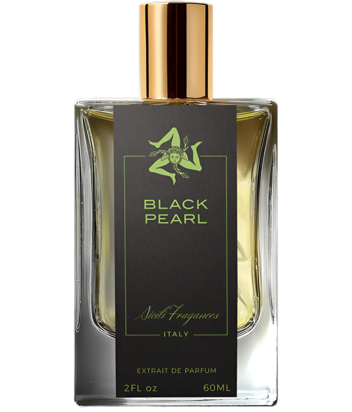 Decant de perla negra de Sicili Fragrances, elegante frasco con diseño en tonos oscuros y detalles sofisticados.