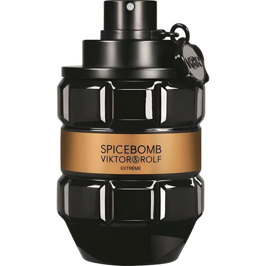 Decant de Viktor & Rolf Spicebomb Extreme con frasco de vidrio y etiqueta colorida, muestra el diseño elegante del perfume.