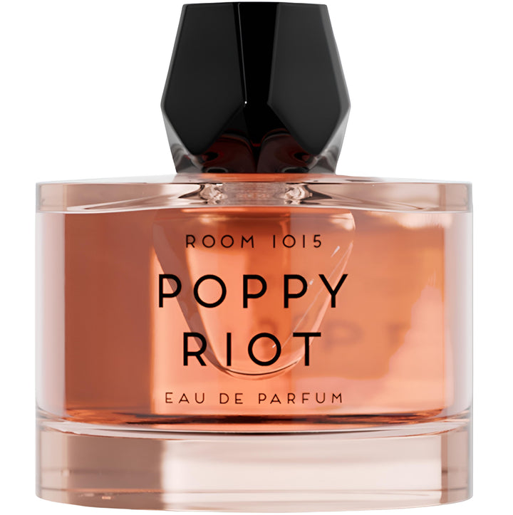 Decant de la fragancia Poppy Riot de ROOM 1015, botella moderna y colorida, con diseño vibrante y detalles elegantes.