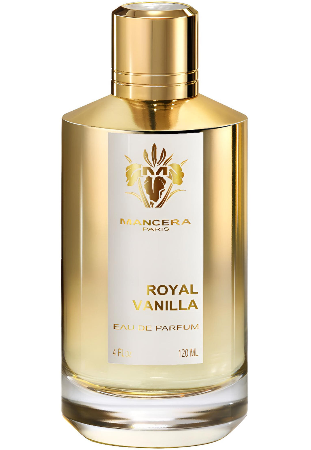 Decant de la fragancia Royal Vanilla de Mancera, botella elegante con líquido dorado y detalles en la etiqueta.