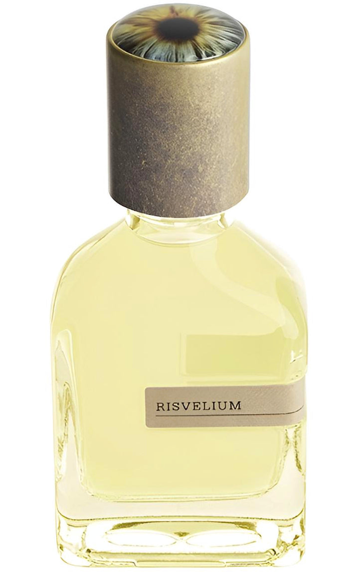 Decant RISVELIUM de ORTO PARISI con diseño elegante y contemporáneo, mostrado en una superficie blanca.